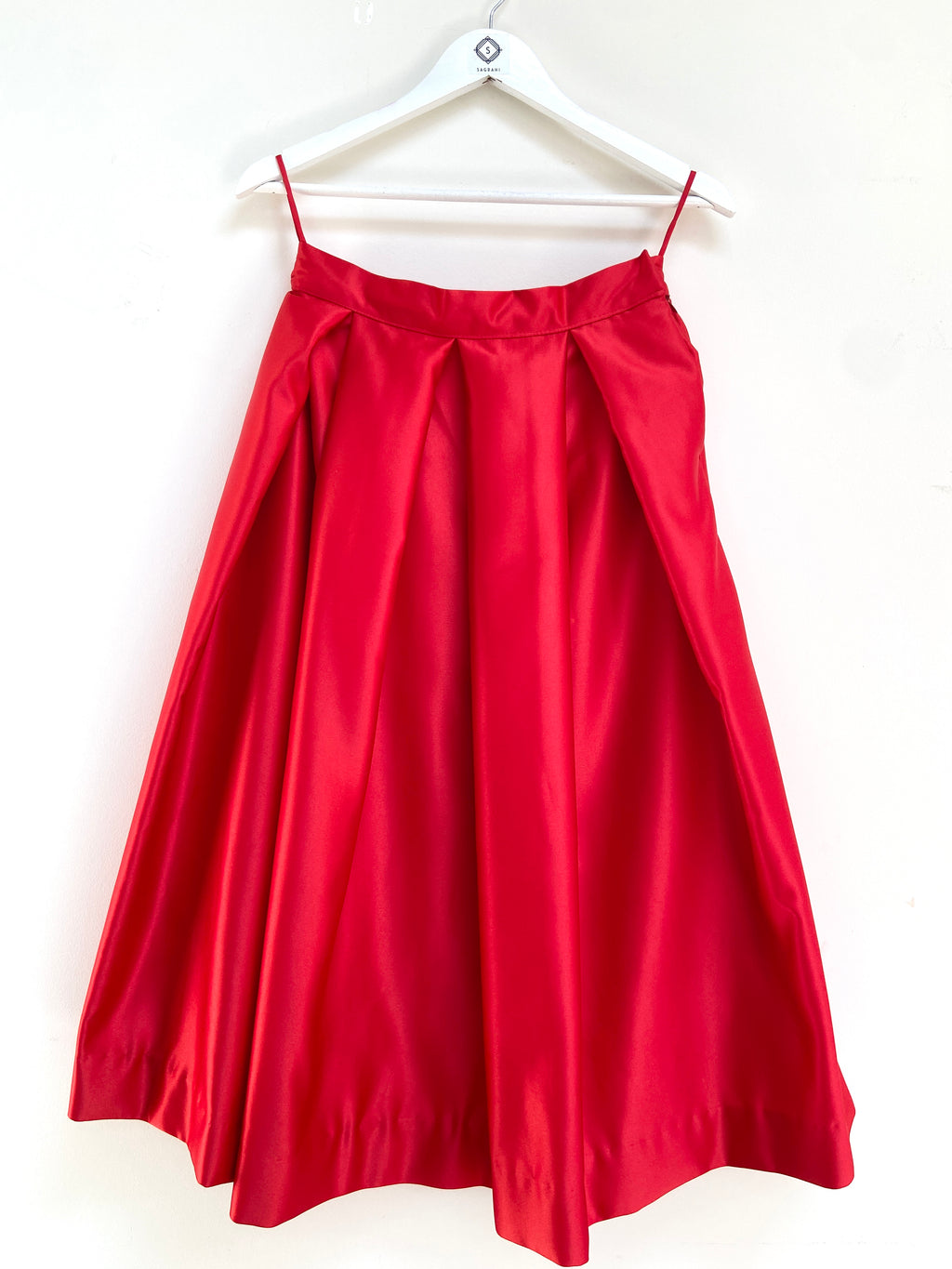 Crimson duchess satin midi lehenga skirt