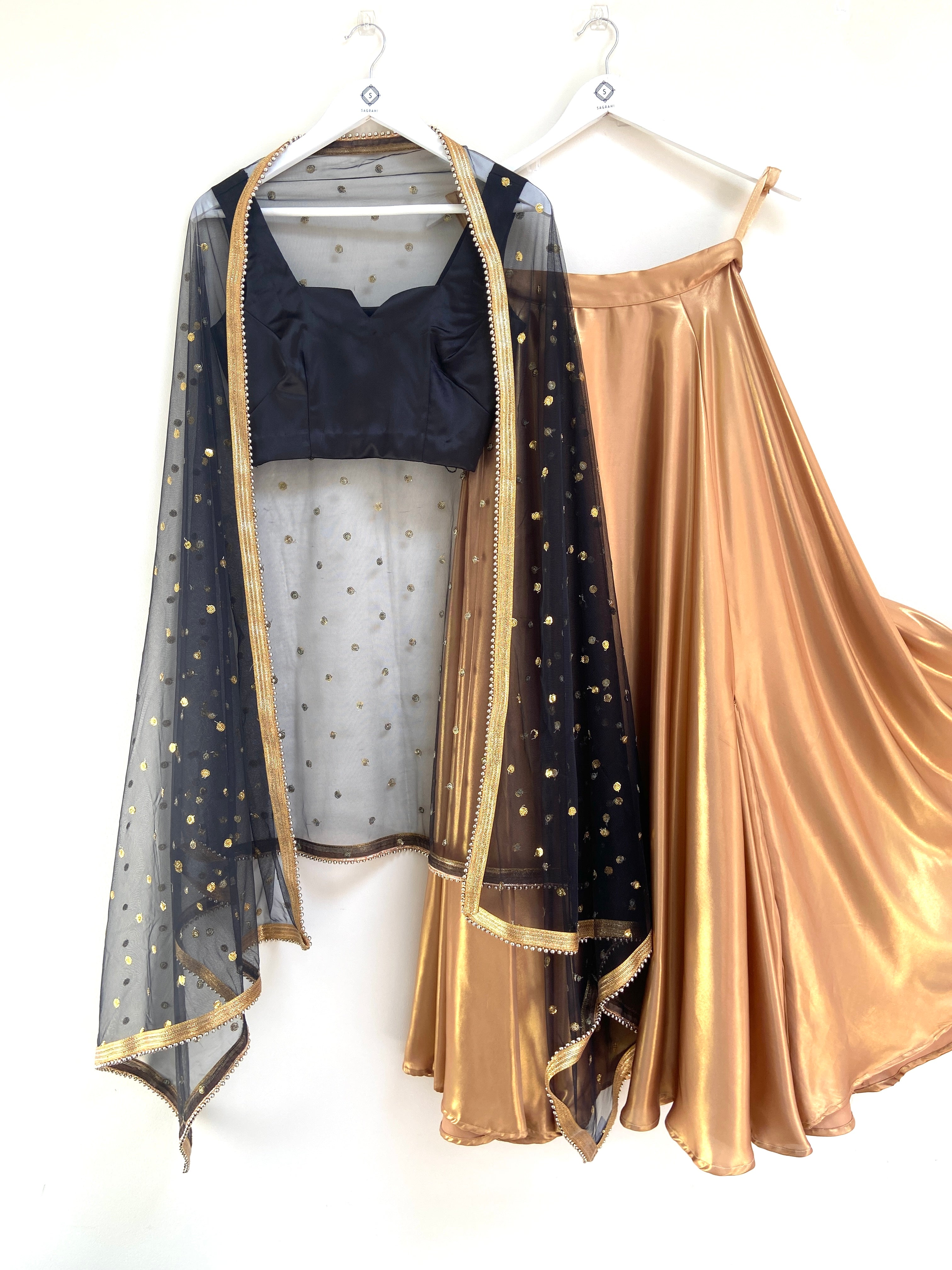 Liquid gold lehenga skirt outfit combinations