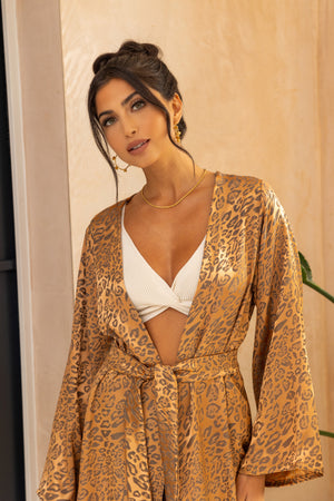 Gold leopard jacquard Kimono