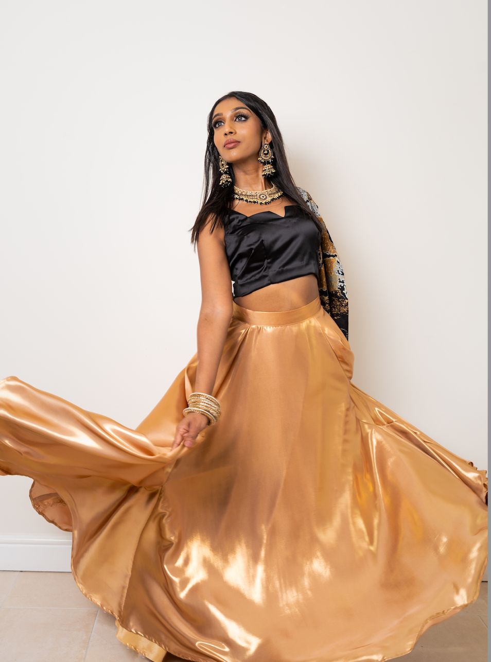 Liquid gold lehenga skirt outfit combinations