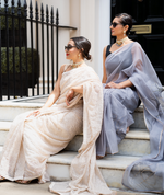 Gold pre-pleated sequin sari