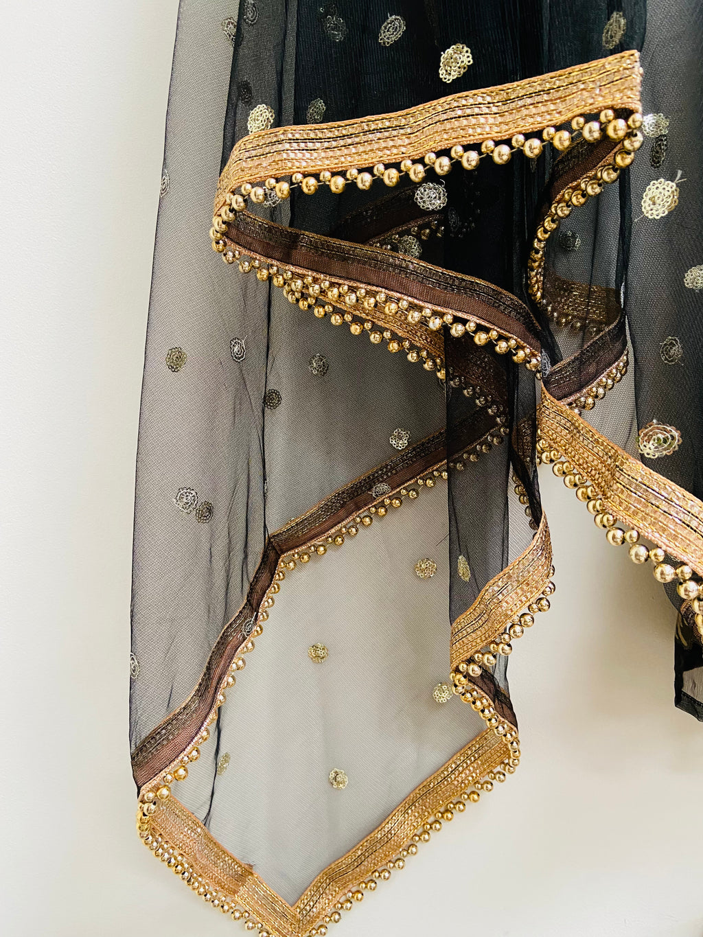 Black and gold sequin spot dupatta