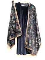 Floral velvet / net dupatta - Black