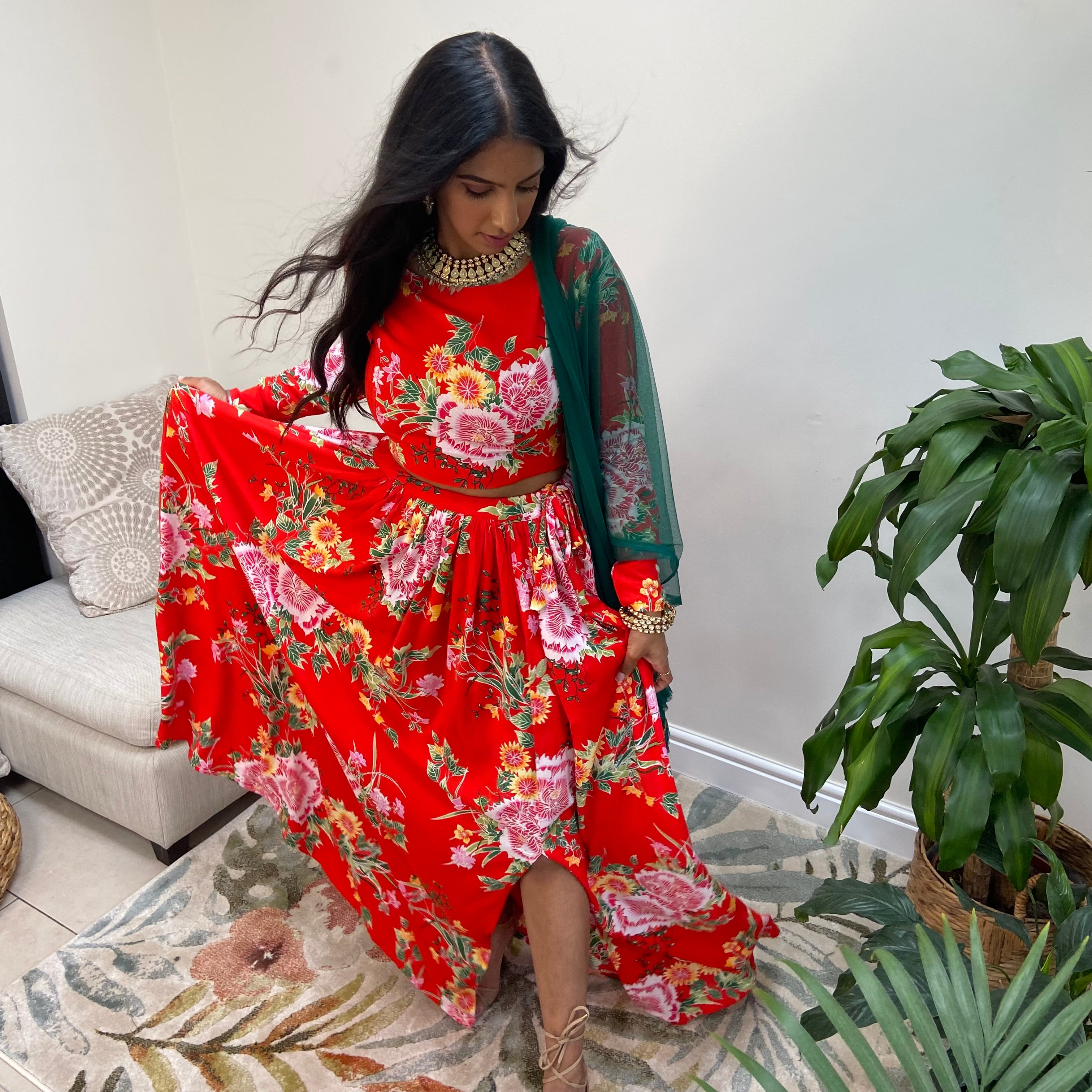 Red floral top and skirt set - Sample sale