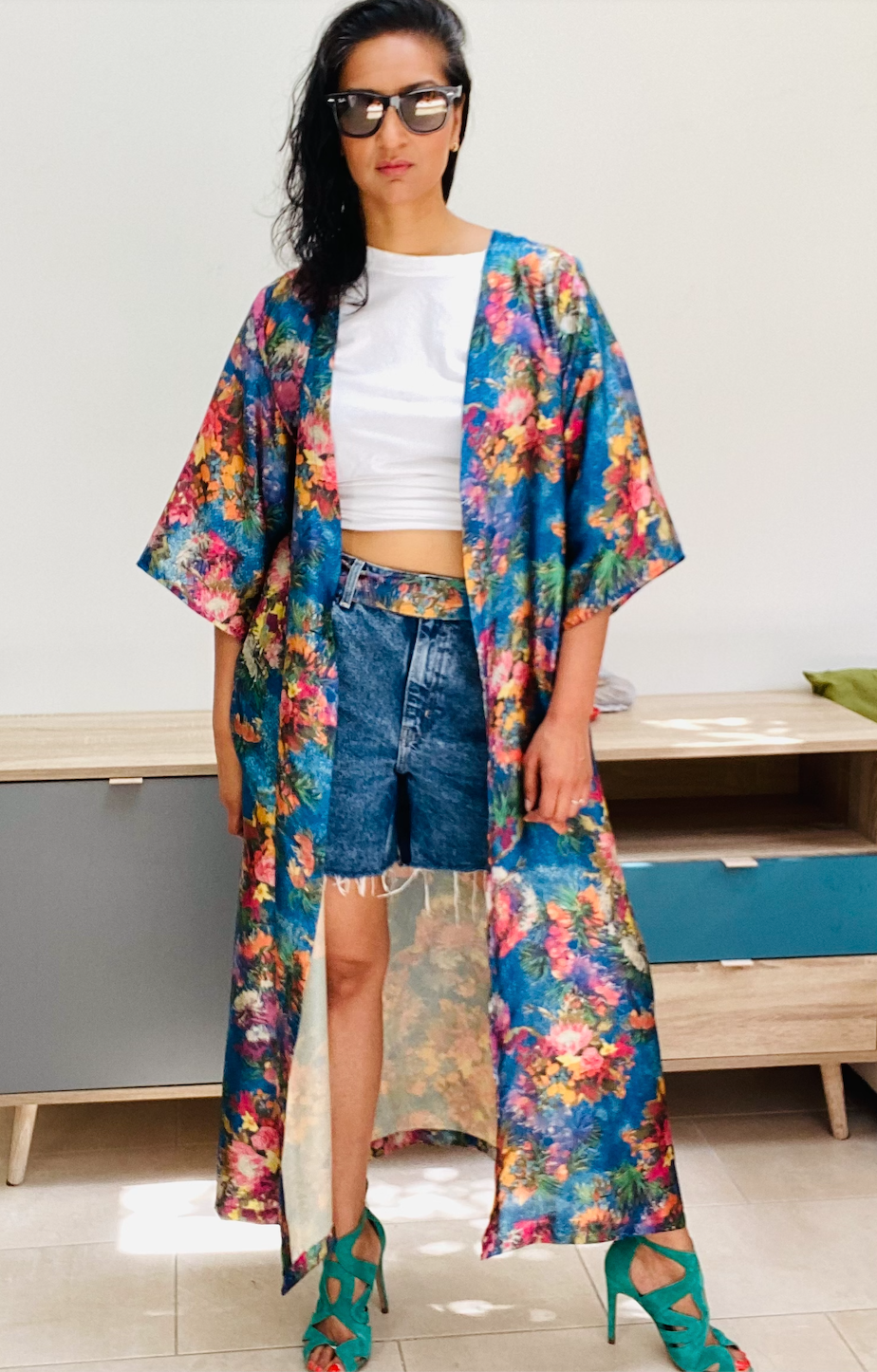 Blue floral kimono